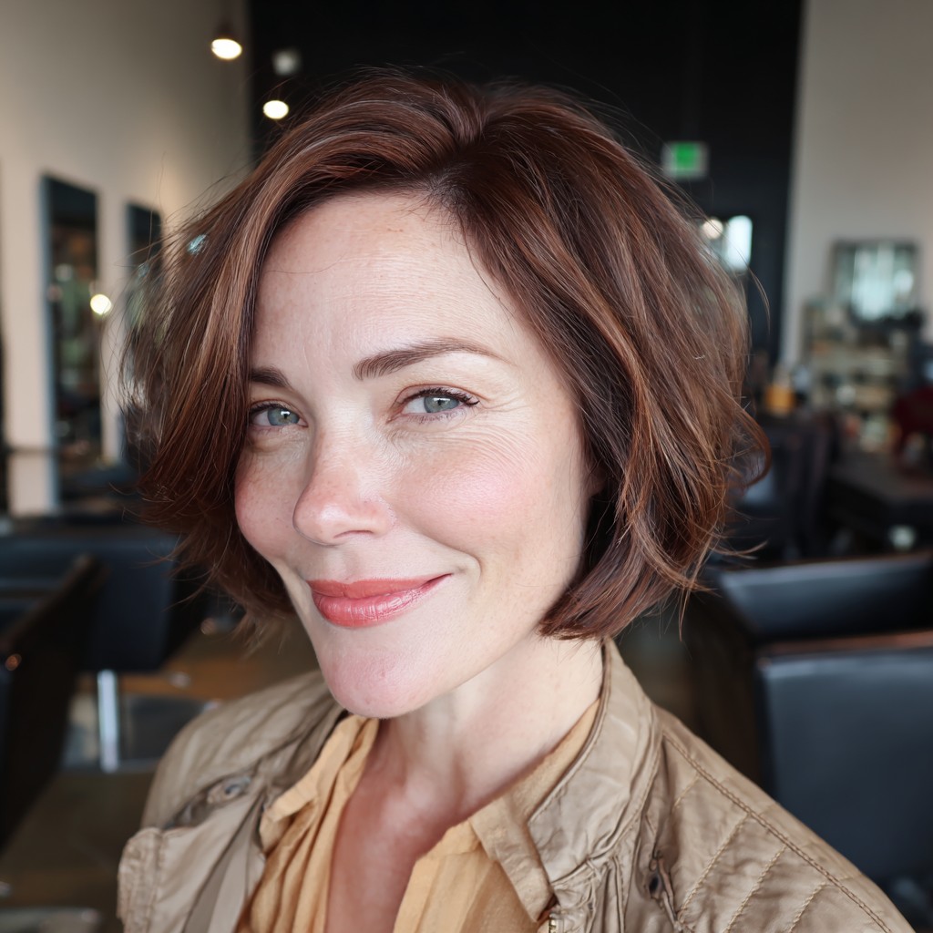 Textured A-Line Bob with Rich Auburn Highlights
