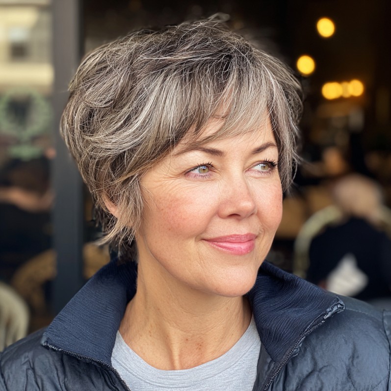 Textured Ash Bixie Cut with Layered Movement