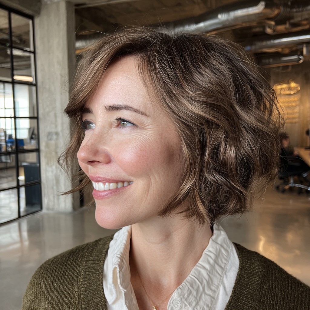 Textured Bob with Light Brown Highlights