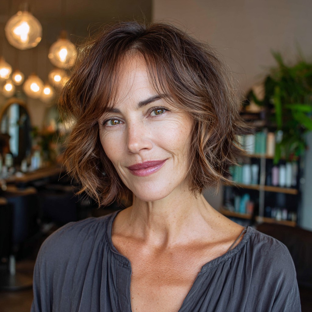 Textured Bob with Warm Light Brown Highlights