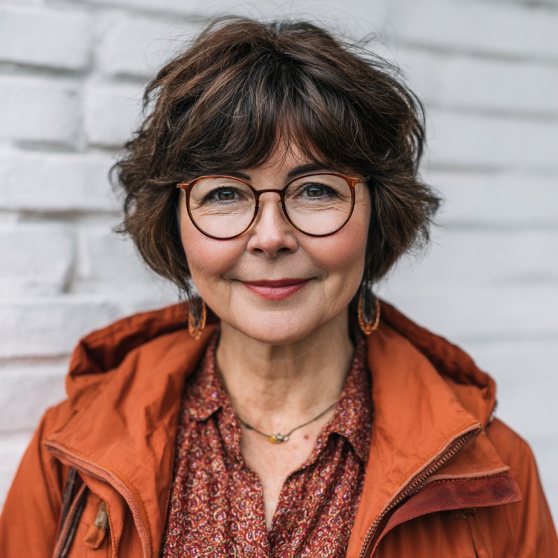 Textured Brown Bixie Cut with Soft Fringe