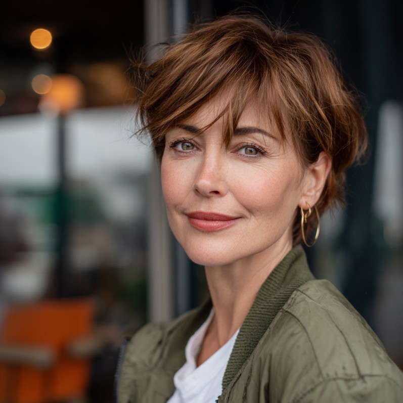 Textured Brunette Bixie Cut with Soft Layers