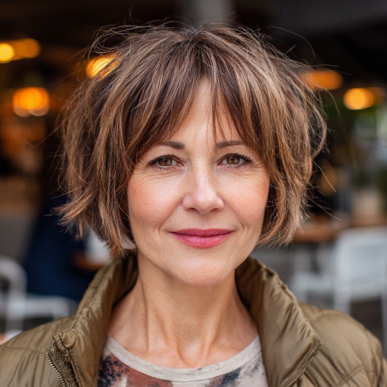 Textured Caramel Bixie Cut with Subtle Layers