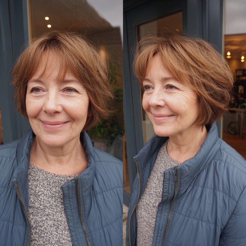 Textured Chestnut Bixie Cut with Soft Waves