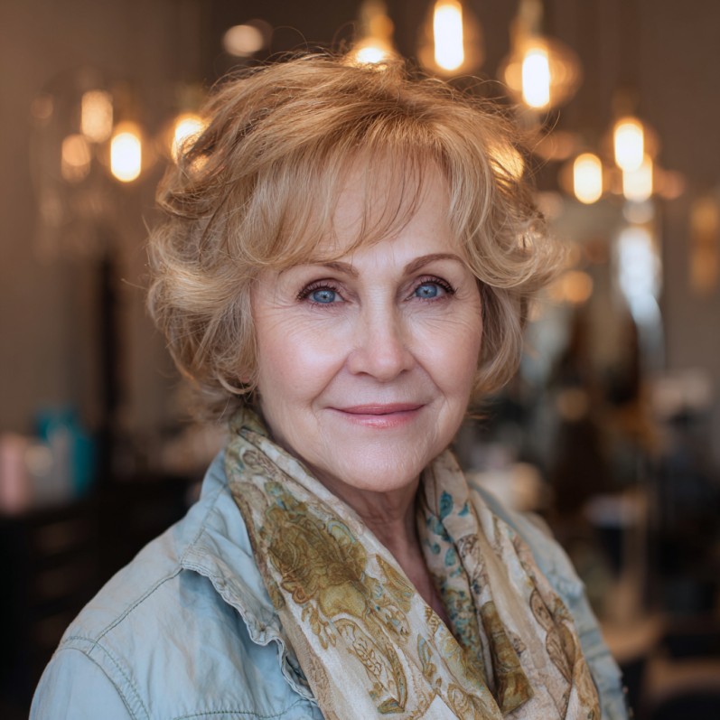 Textured Golden Bixie Cut with Soft Movement