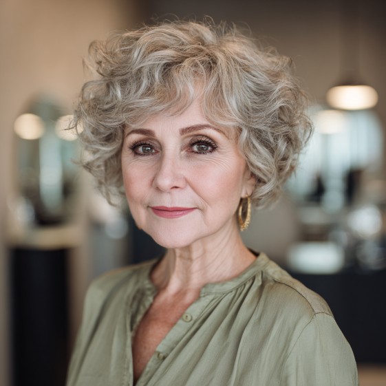 Textured Grey Curly Crop with Soft Volume