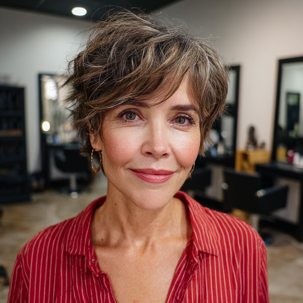 Textured Short Cut with Light Brown Highlights