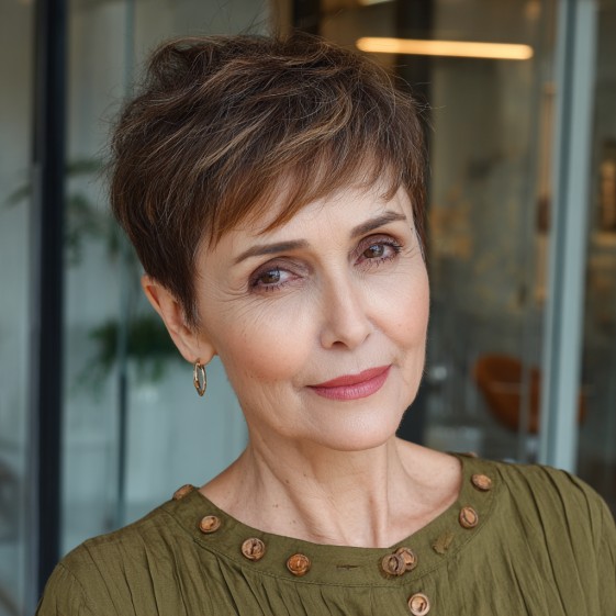 Textured Short Pixie Cut with Soft Bangs