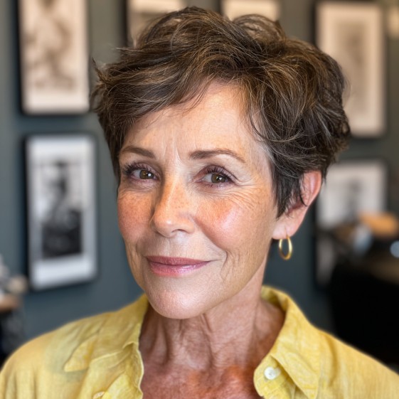 Textured Short Pixie Cut with Soft Curled Layers