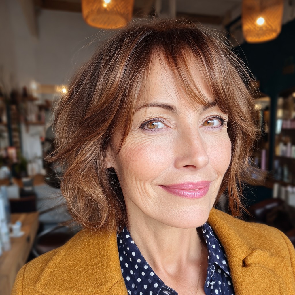 Textured Shoulder-Length Cut with Soft Bangs