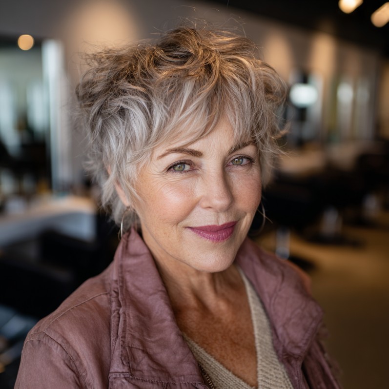 Textured Silver Bixie Cut with Effortless Layers