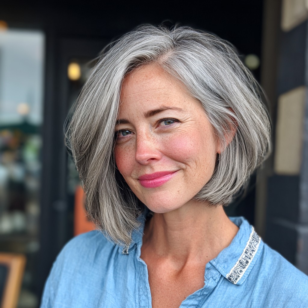 Textured Silver Lob with Subtle Volume