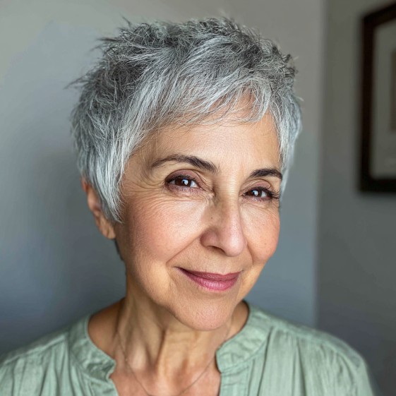 Textured Silver Pixie Cut with Playful Layers