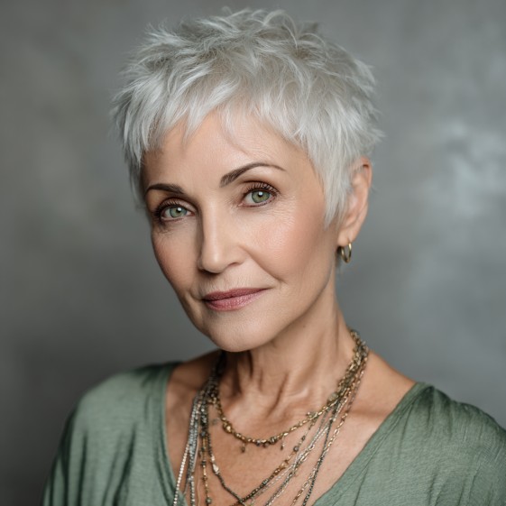 Textured Silver Pixie Cut with Soft Layers
