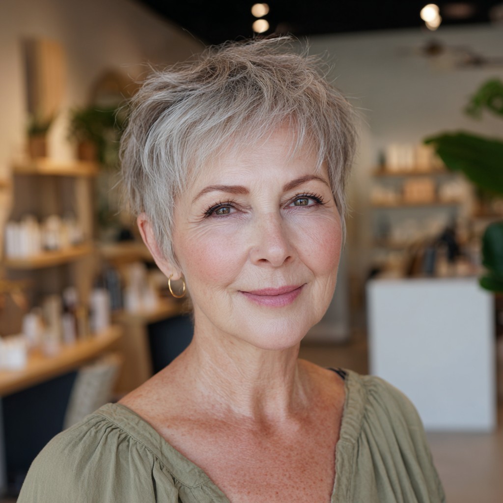 Textured Silver Pixie Cut with Soft Volume