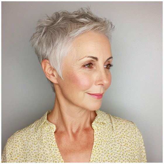 Textured Silver Pixie Cut with Volume