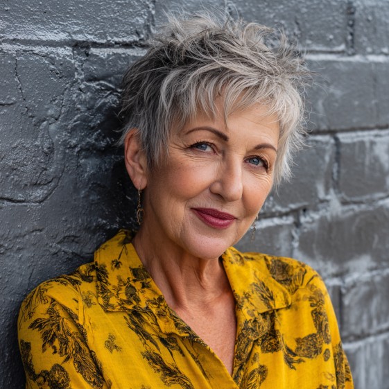 Textured Silver Pixie with Soft Volume