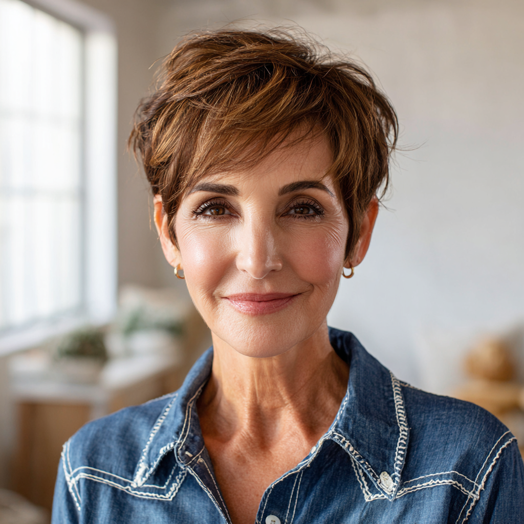 Textured Soft Brown Pixie with Subtle Layers