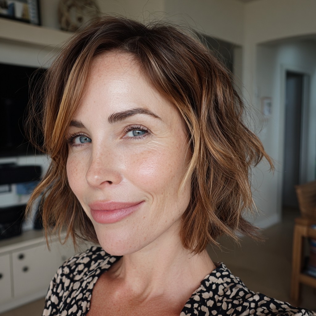 Textured Wavy Lob with Face-Framing Highlights