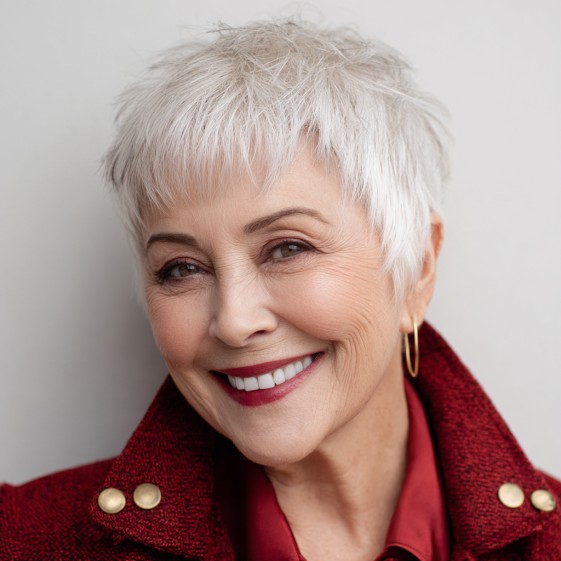 Textured White Pixie Cut with Soft Bangs