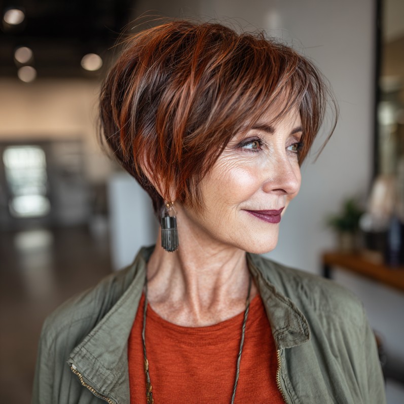 Vibrant Copper Bixie Cut with Textured Layers