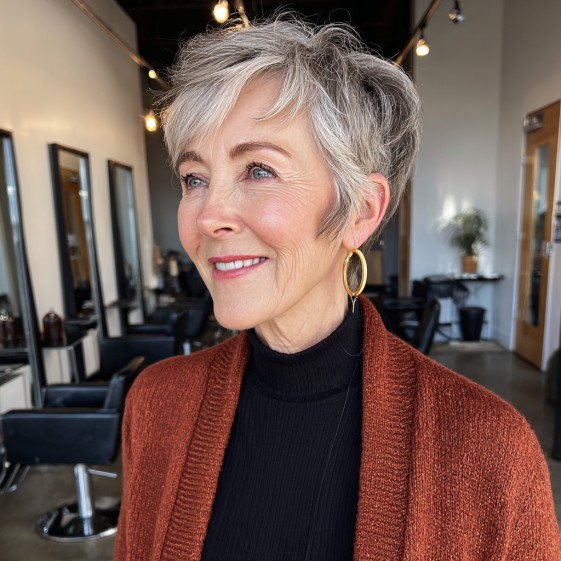 Chic Textured Silver Pixie with Soft Volume