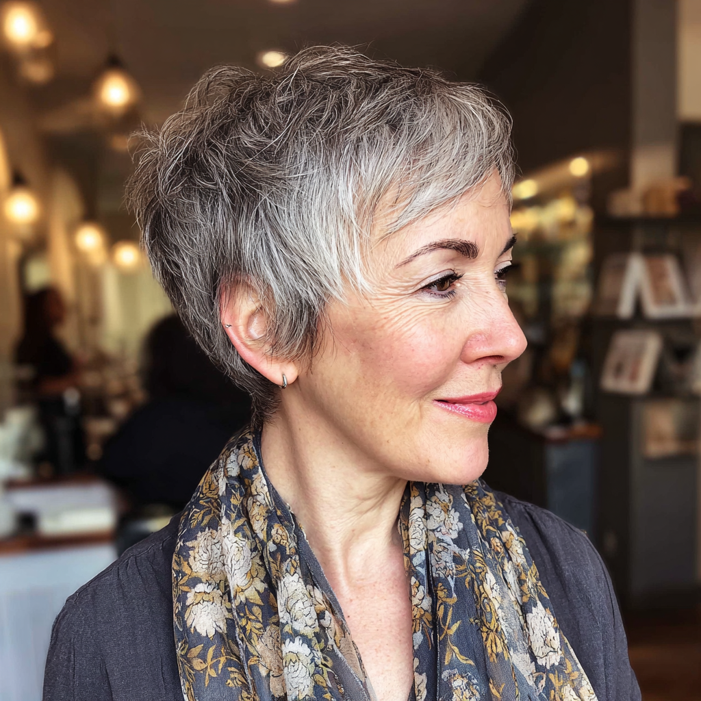 Textured Silver Pixie Cut with Soft Volume