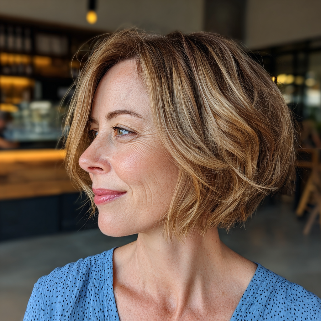 Charming Textured Angled Bob with Soft Waves