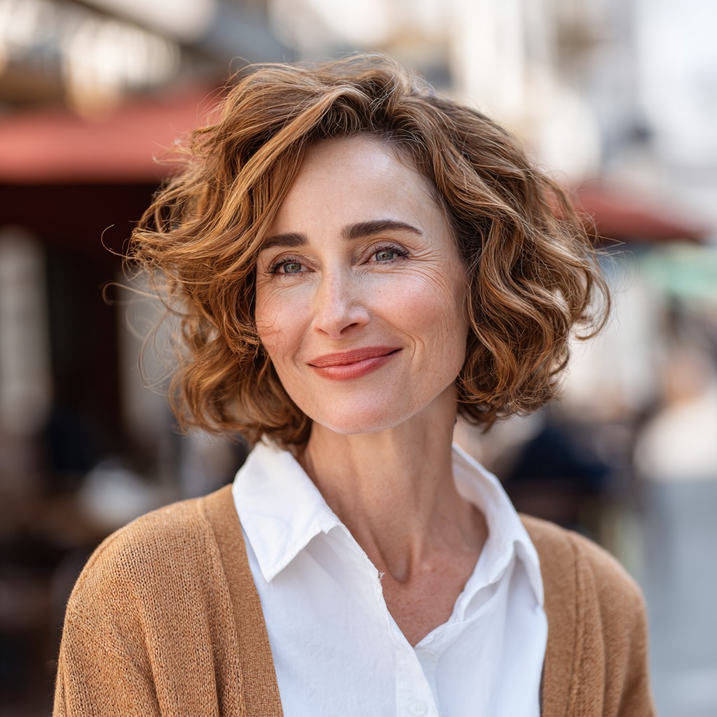 Chic Curly Chin-Length Bob with Defined Layers