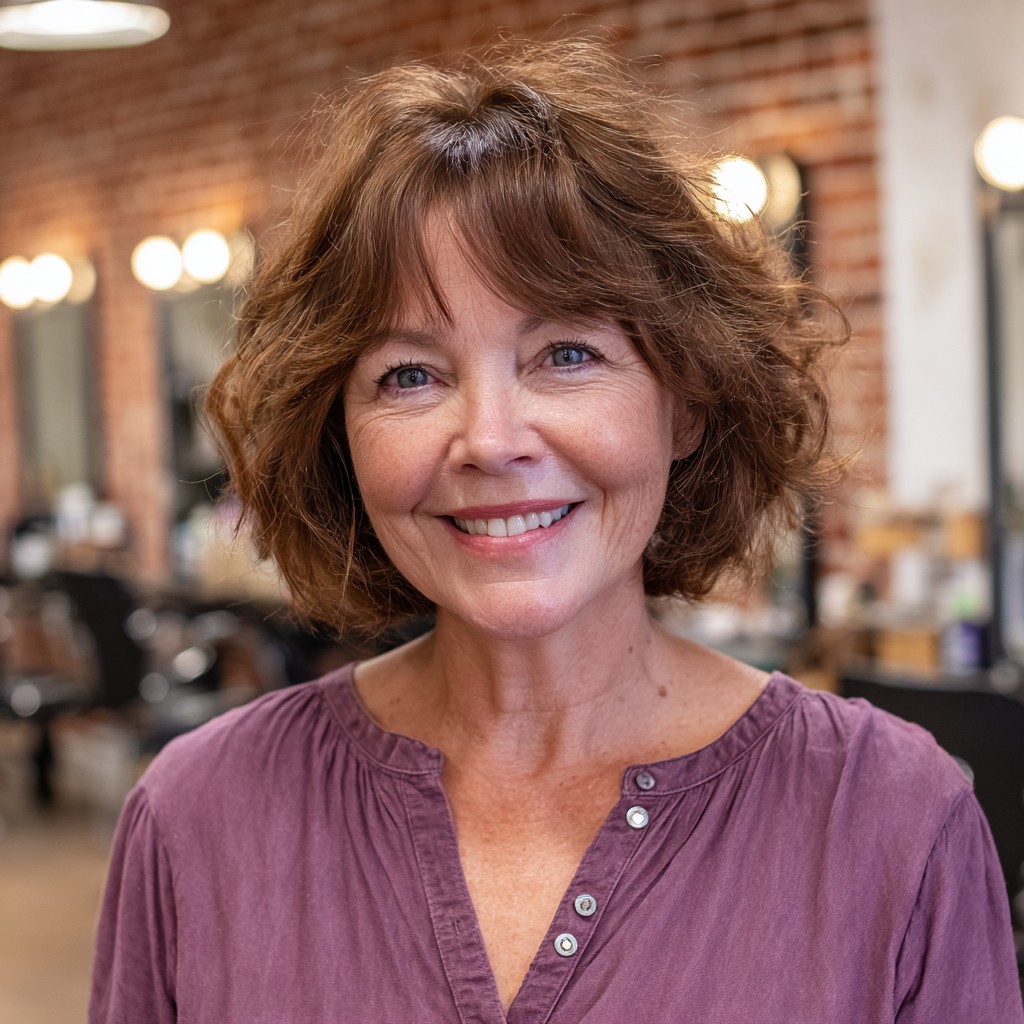 Chic Curly Chin-Length Bob with Soft Volume