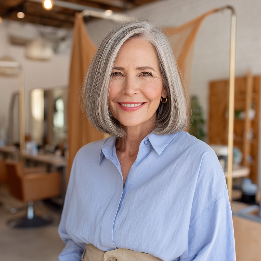 Chic Grey One-Length Bob with Subtle Movement