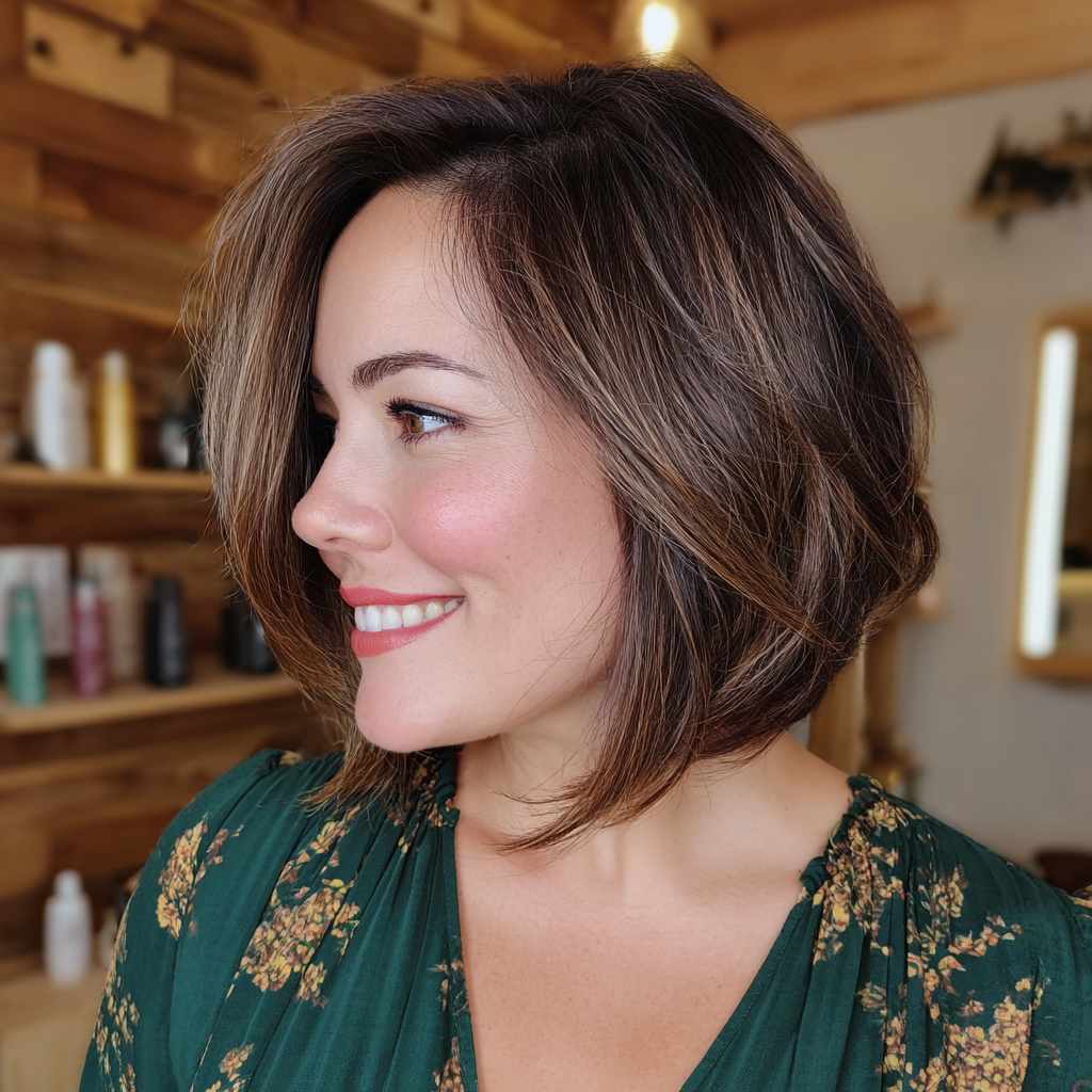 Chic Layered Angled Bob with Sun-Kissed Highlights