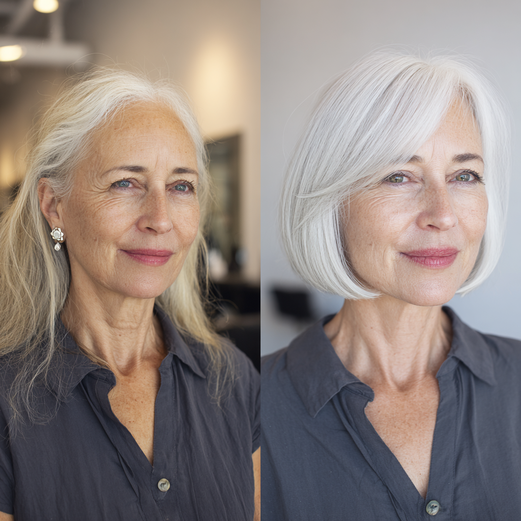 Chic Layered Bob with Bright Silver Highlights