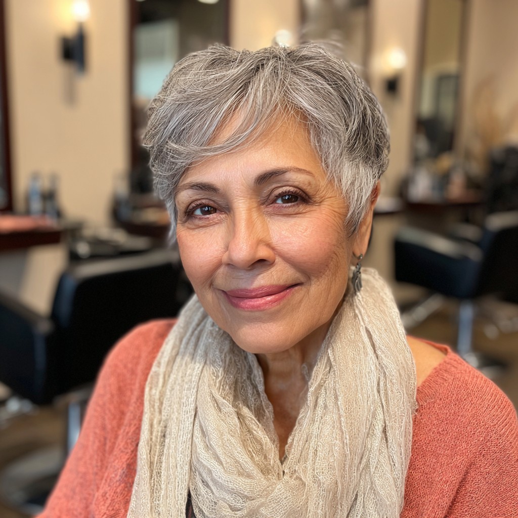 Chic Short Silver Pixie with Textured Layers