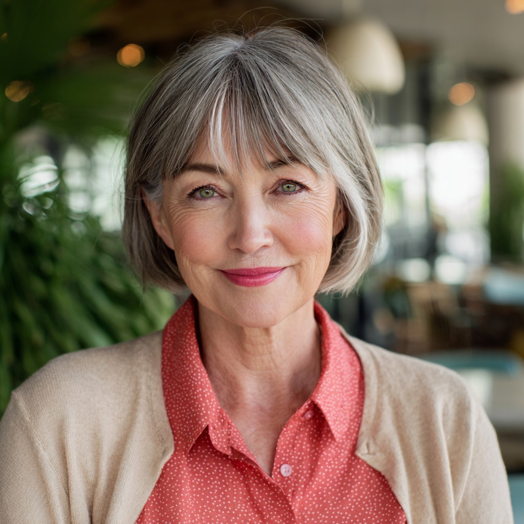 Chic Silver One-Length Bob with Soft Bangs
