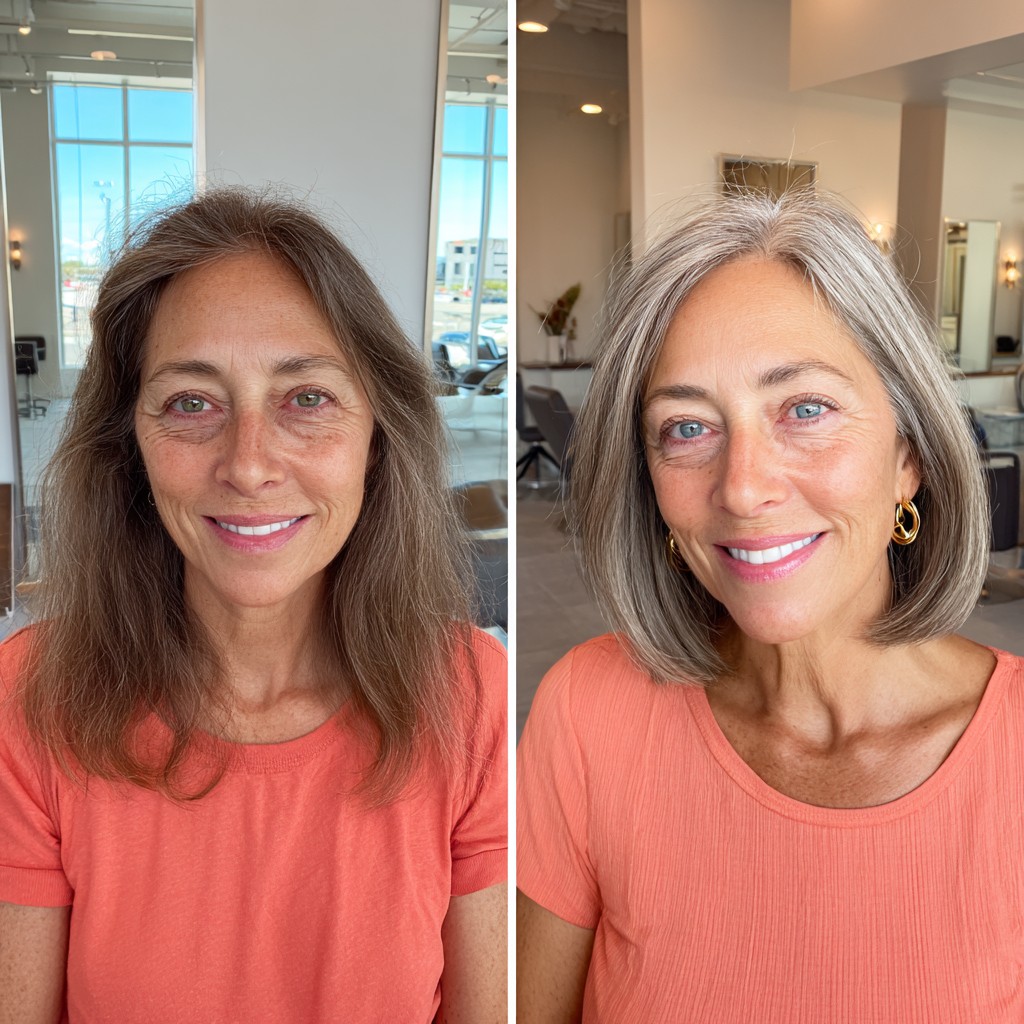 Chic Silver One-Length Bob with Subtle Waves
