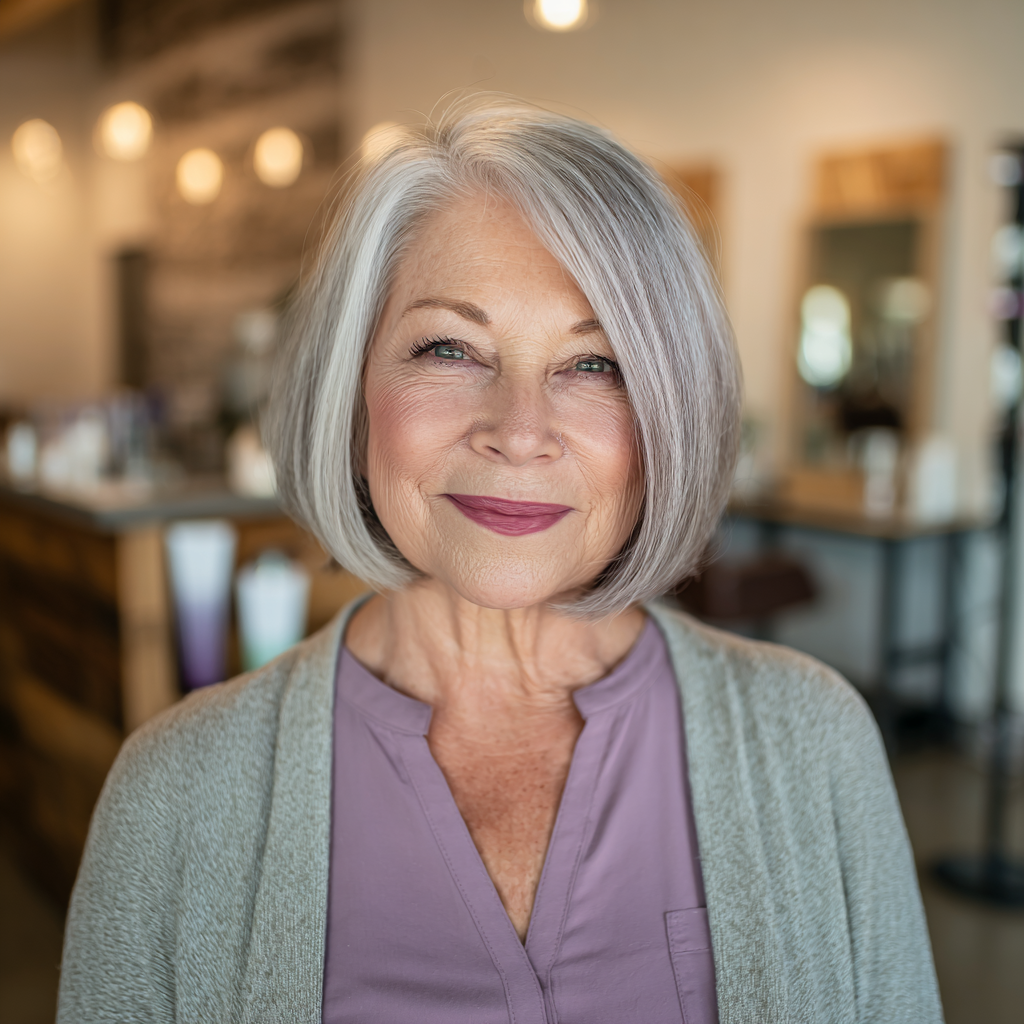 chic silvery bob with soft layered texture