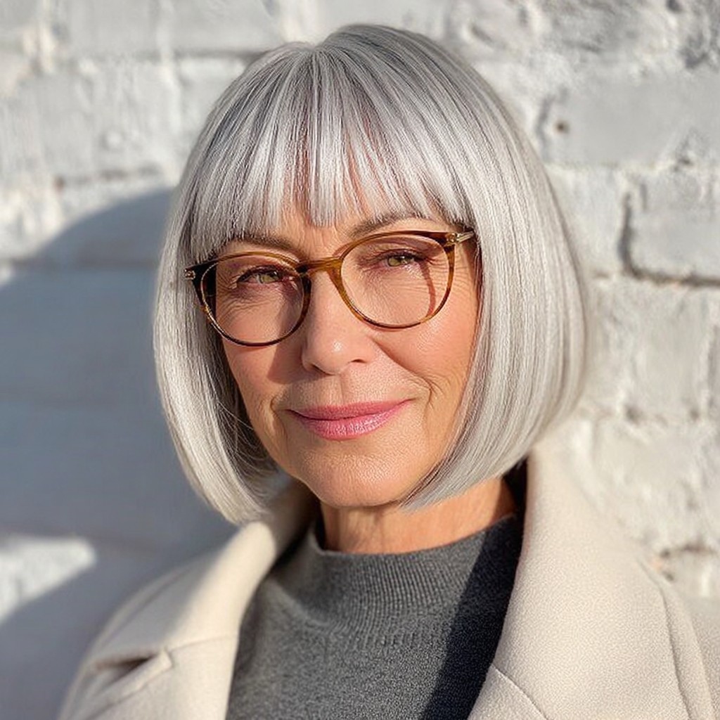 Chic Sleek One-Length Bob with Soft Bangs