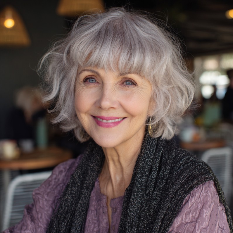 Chic Soft Curly Crop with Wispy Bangs