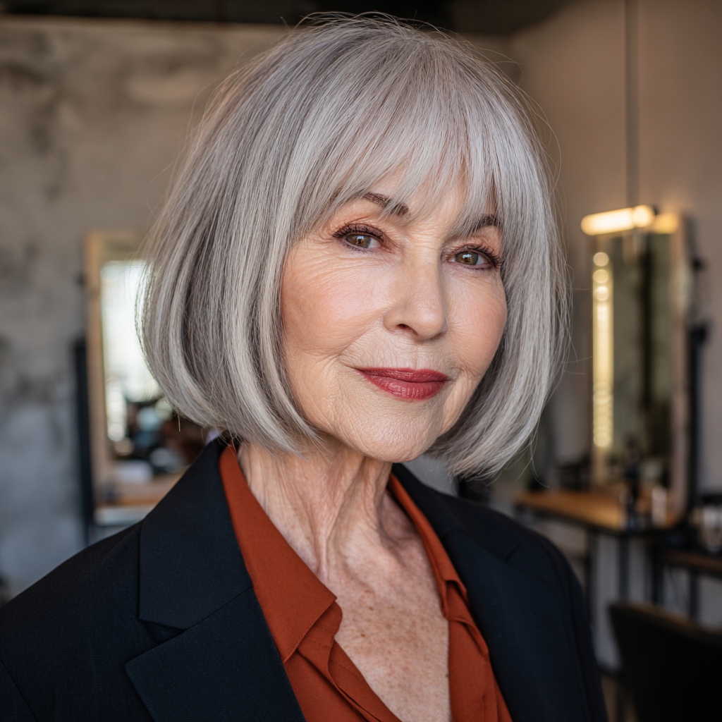 Chic Textured Bob with Soft Blunt Bangs