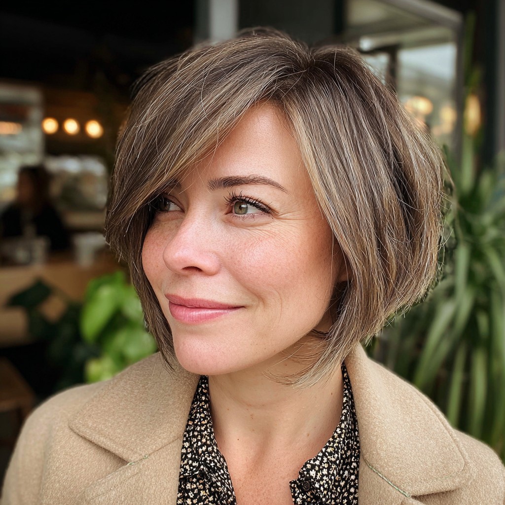 Chic Textured Bob with Soft Caramel Highlights