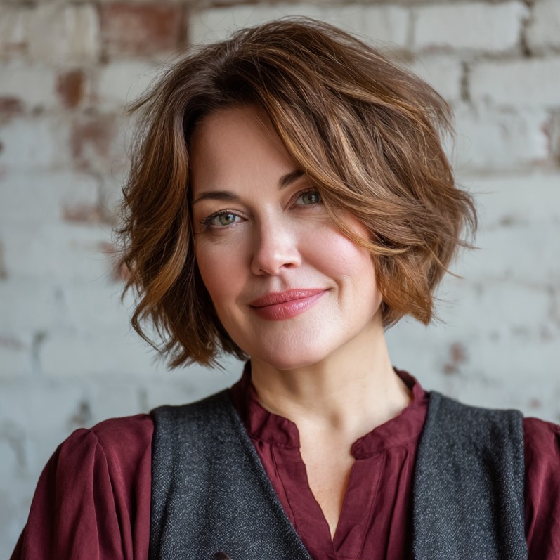 Chic Textured Bob with Warm Highlights