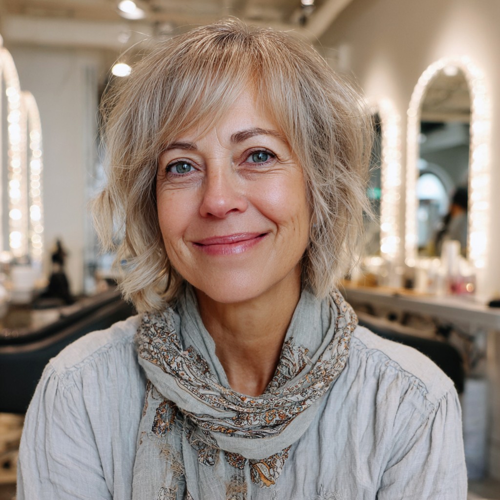 Chic Textured Chin-Length Bob with Feathered Layers