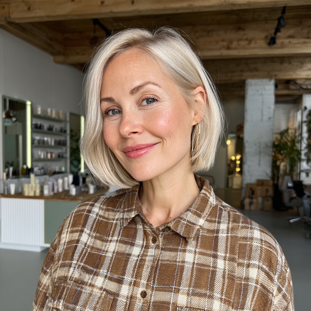 Chic Textured Chin-Length Bob with Subtle Waves