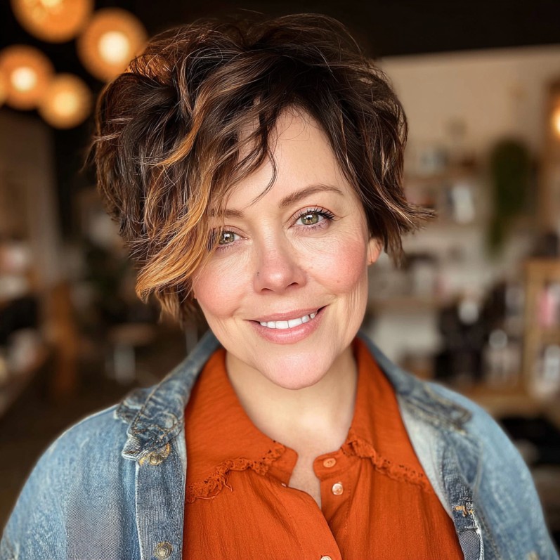 Chic Textured Crop with Subtle Caramel Highlights