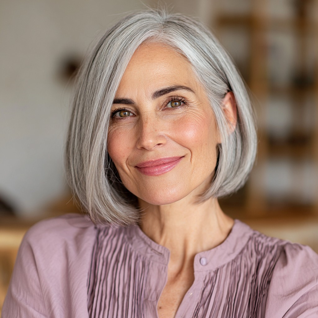 Chic Textured One-Length Bob with Soft Angle