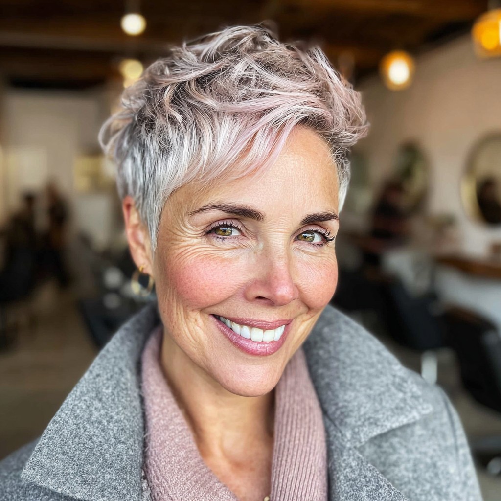 Chic Textured Pixie with Soft Pastel Highlights