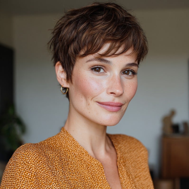 Chic Textured Razored Pixie with Soft Bangs