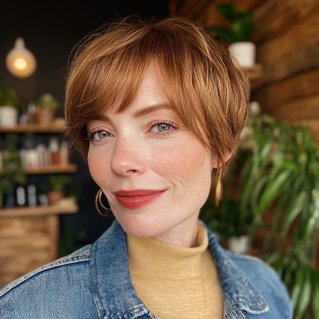 Chic Textured Short Crop with Light Copper Highlights