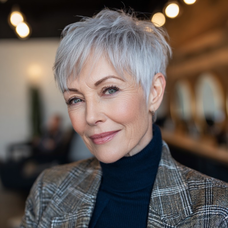 Chic Textured Silver Pixie Cut with Volume